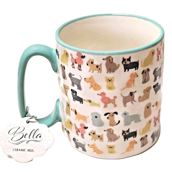 10 Strawberry Street Bella AO Pups Dogs Turquoise Ceramic Coffee Mug Cup Gift - Picture 2 of 7